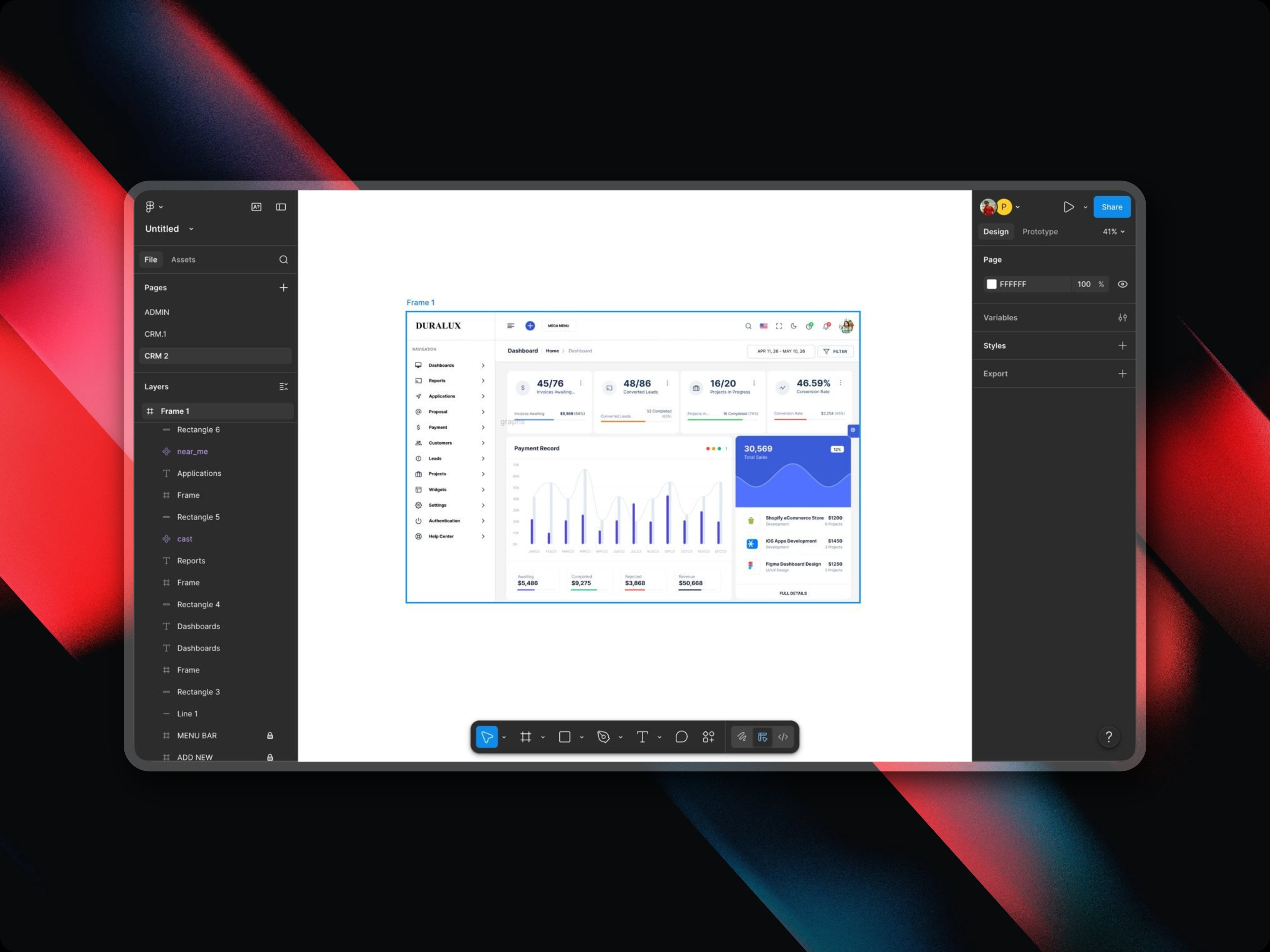 CRM Dashboard UI Design hover preview